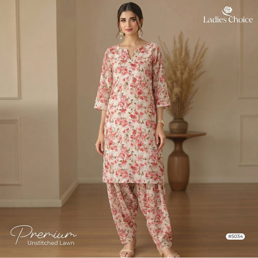 2 pcs Lawn All Over Unstitched Suit LC - 5034 - Ladies Choice