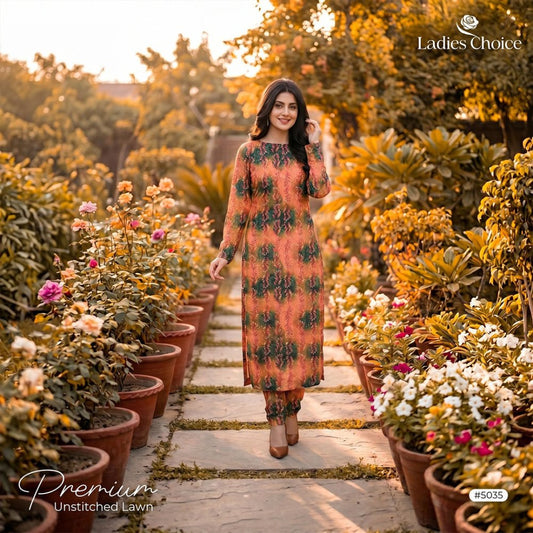 2 pcs Lawn All Over Unstitched Suit LC - 5035 - Ladies Choice
