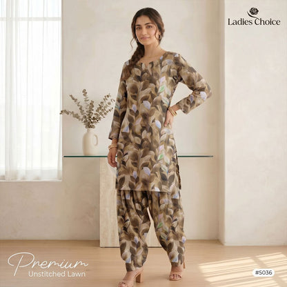2 pcs Lawn All Over Unstitched Suit LC - 5036 - Ladies Choice