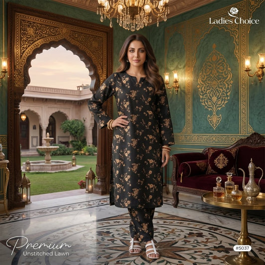 2 pcs Lawn All Over Unstitched Suit LC - 5037 - Ladies Choice