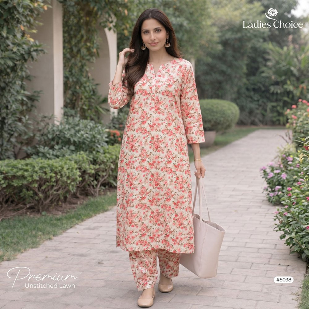 2 pcs Lawn All Over Unstitched Suit LC - 5038 - Ladies Choice