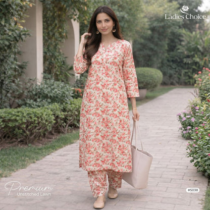 2 pcs Lawn All Over Unstitched Suit LC - 5038 - Ladies Choice