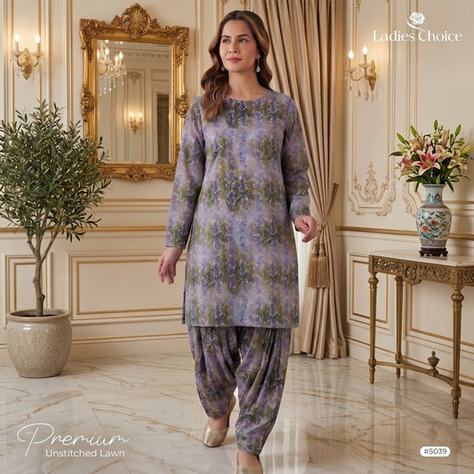 2 pcs Lawn All Over Unstitched Suit LC - 5039 - Ladies Choice