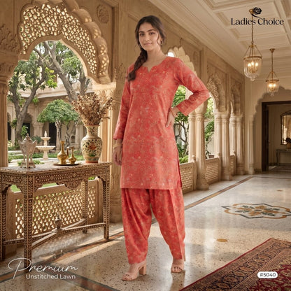 2 pcs Lawn All Over Unstitched Suit LC - 5040 - Ladies Choice