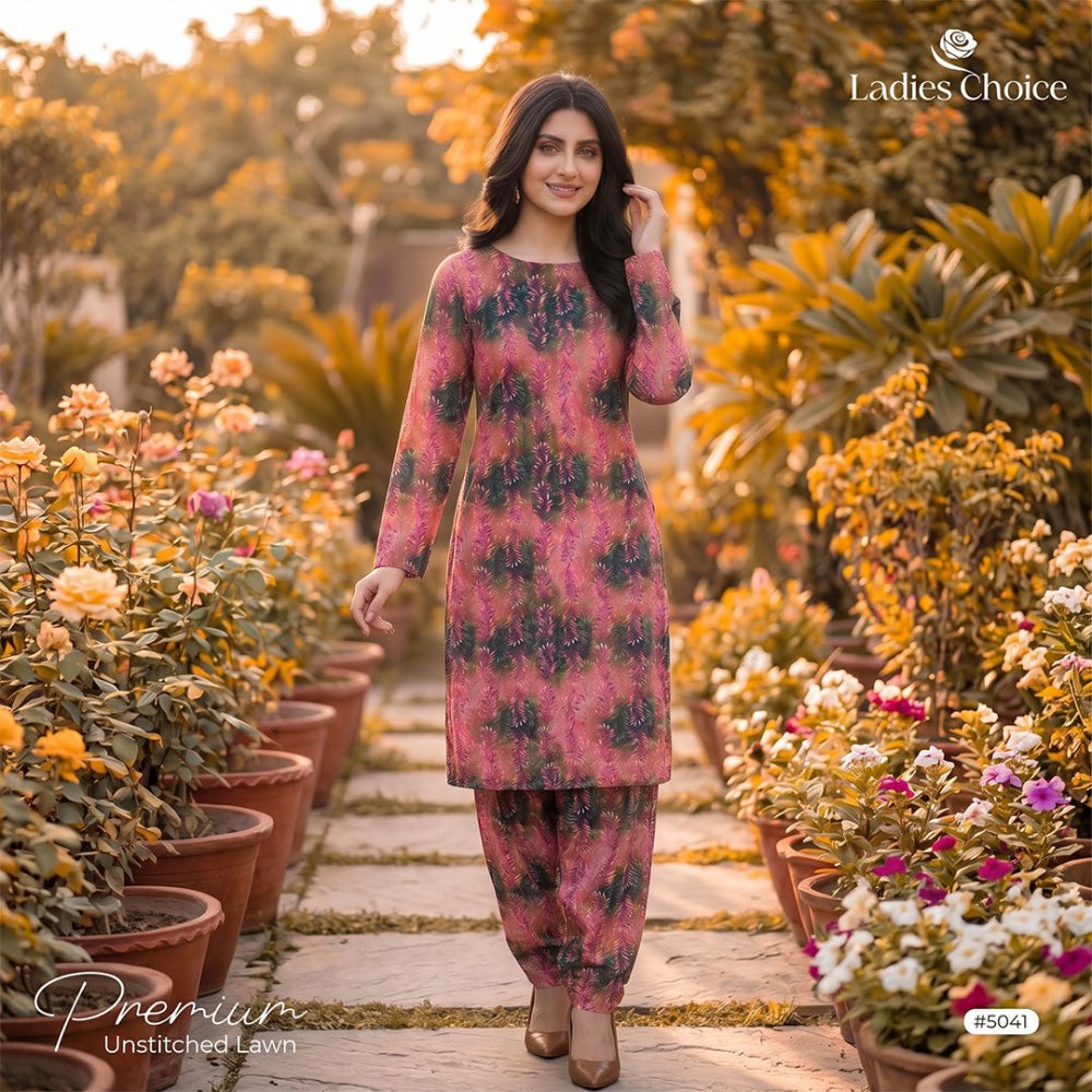 2 pcs Lawn All Over Unstitched Suit LC - 5041 - Ladies Choice