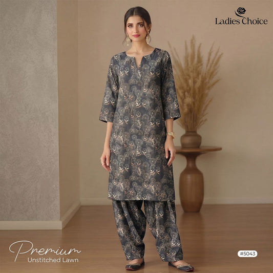 2 pcs Lawn All Over Unstitched Suit LC - 5043 - Ladies Choice