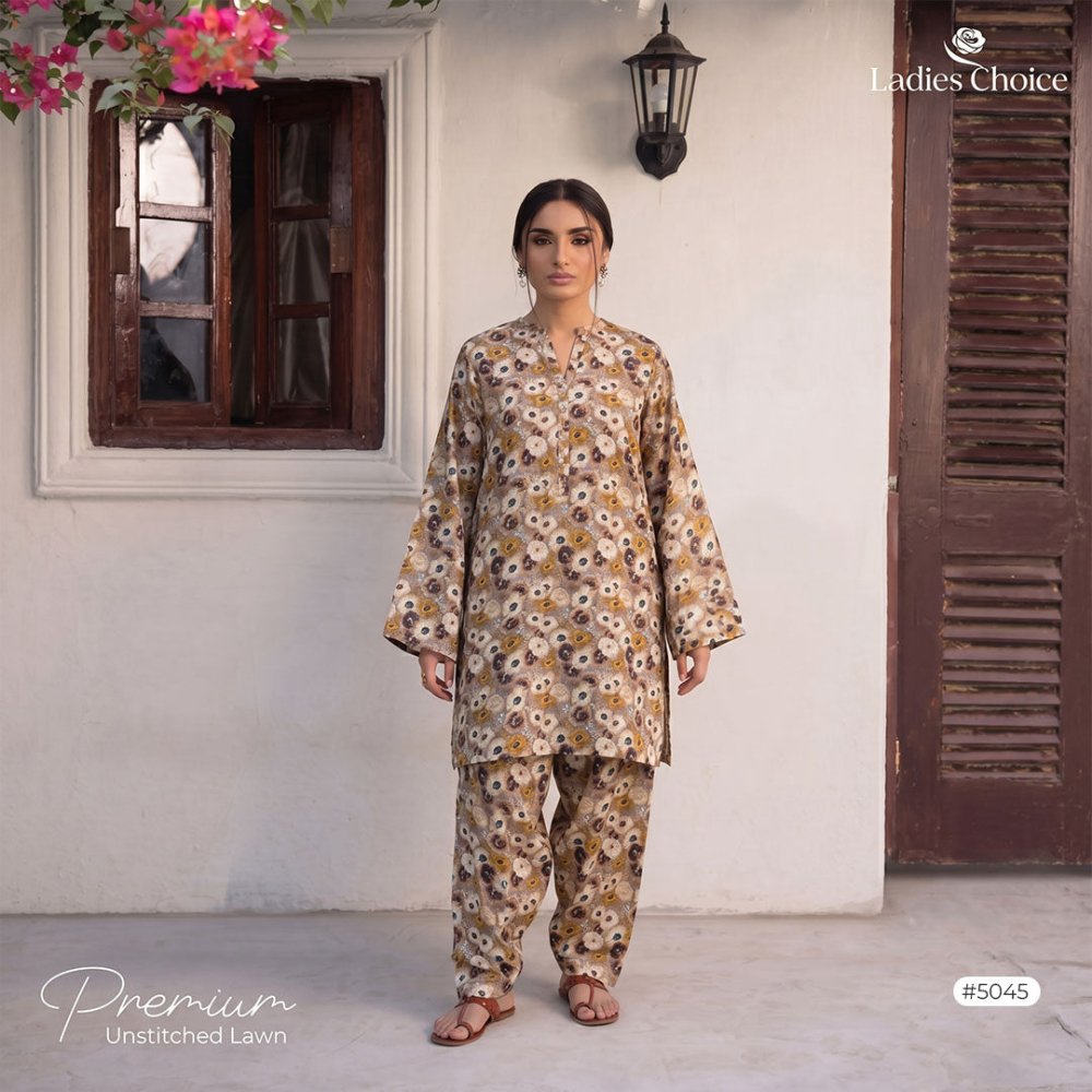 2 pcs Lawn All Over Unstitched Suit LC - 5045 - Ladies Choice