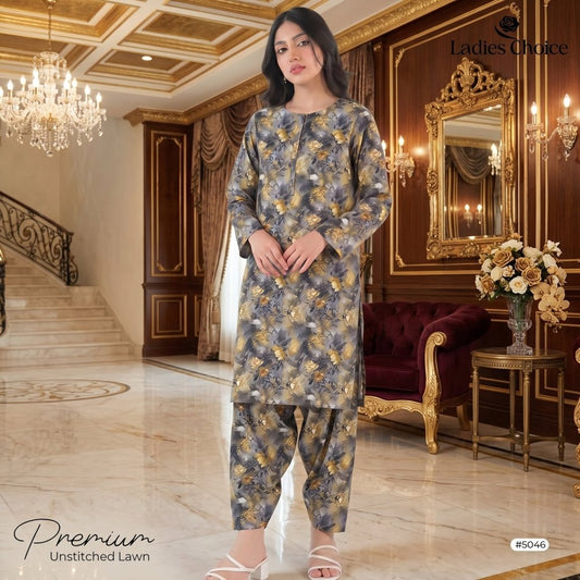 2 pcs Lawn All Over Unstitched Suit LC - 5046 - Ladies Choice