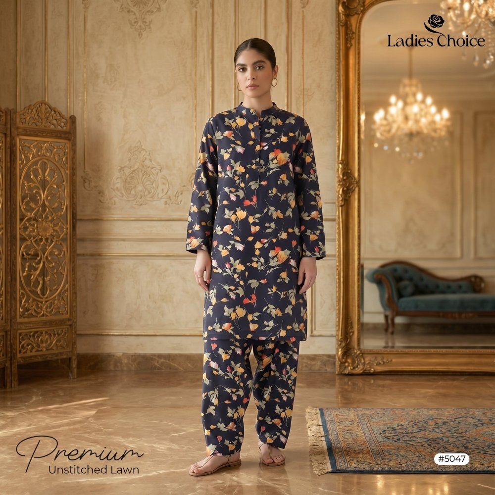 2 pcs Lawn All Over Unstitched Suit LC - 5047 - Ladies Choice
