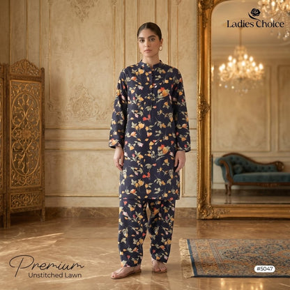 2 pcs Lawn All Over Unstitched Suit LC - 5047 - Ladies Choice