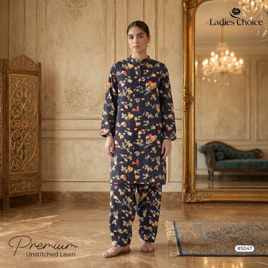 2 pcs Lawn All Over Unstitched Suit LC - 5047 - Ladies Choice
