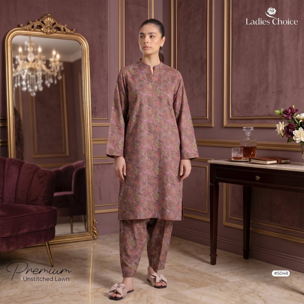 2 pcs Lawn All Over Unstitched Suit LC - 5048 - Ladies Choice