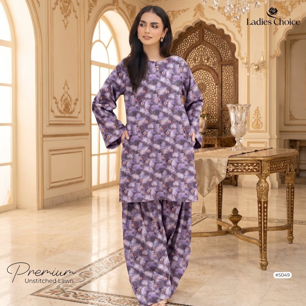 2 pcs Lawn All Over Unstitched Suit LC - 5049 - Ladies Choice