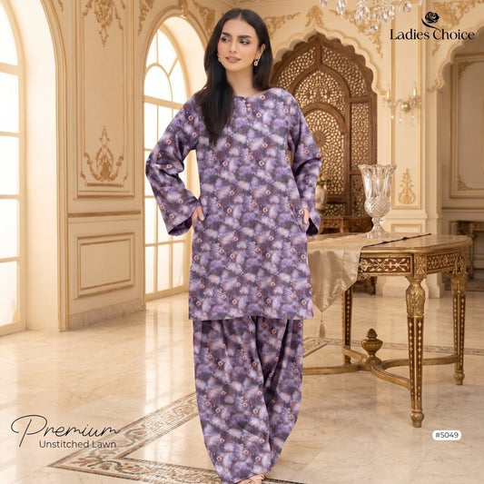 2 pcs Lawn All Over Unstitched Suit LC - 5049 - Ladies Choice
