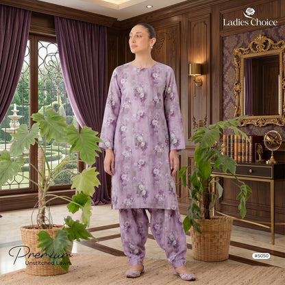 2 pcs Lawn All Over Unstitched Suit LC - 5050 - Ladies Choice