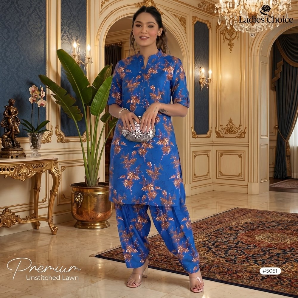 2 pcs Lawn All Over Unstitched Suit LC - 5051 - Ladies Choice
