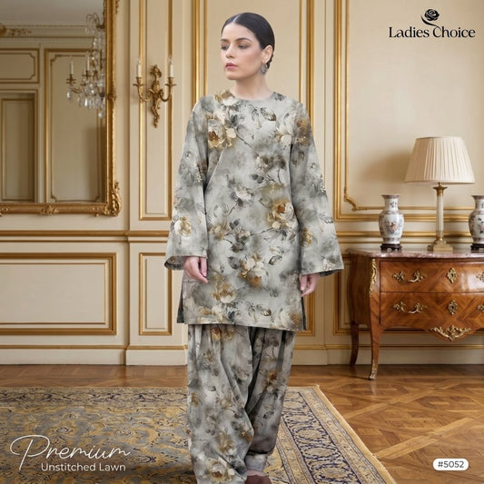 2 pcs Lawn All Over Unstitched Suit LC - 5052 - Ladies Choice