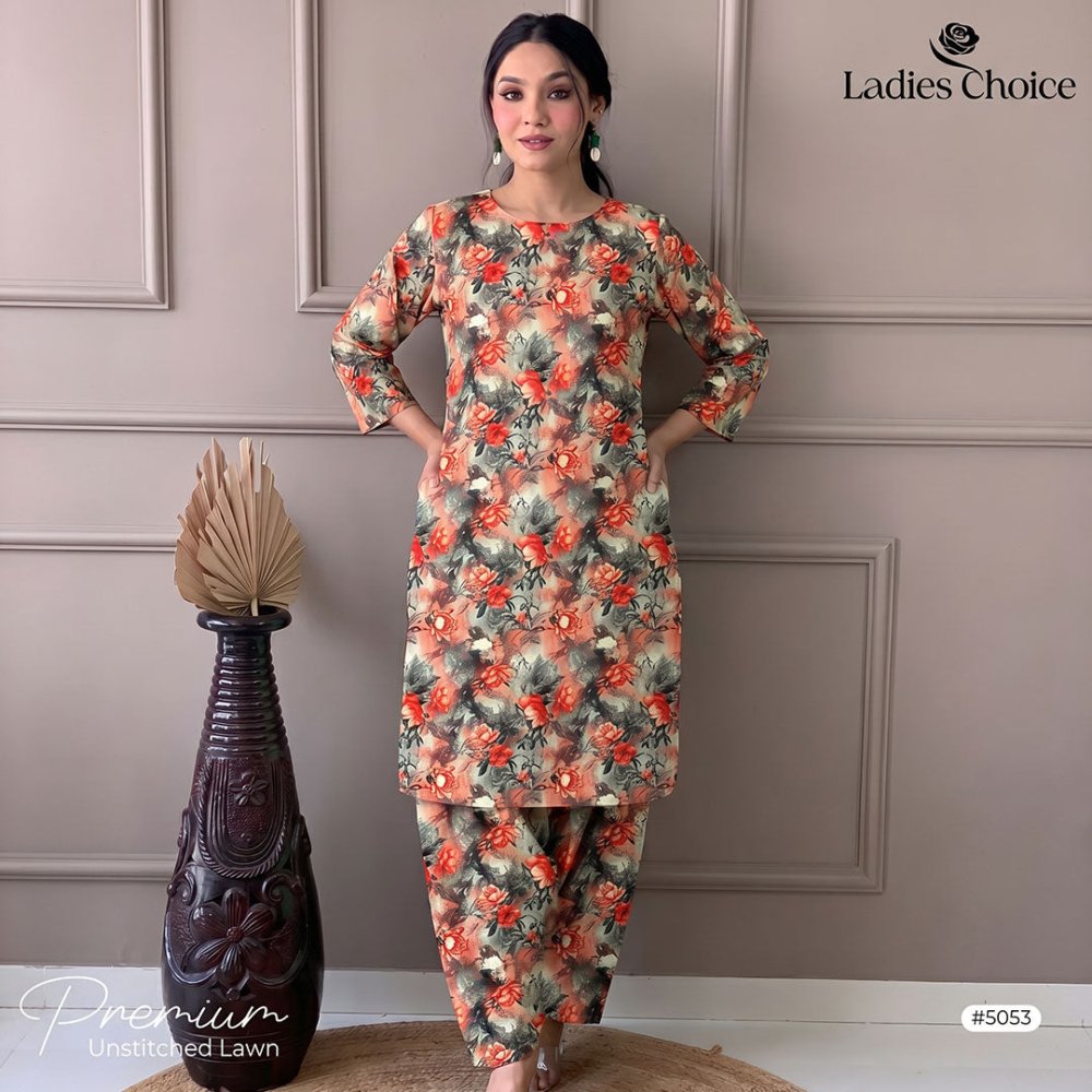 2 pcs Lawn All Over Unstitched Suit LC - 5053 - Ladies Choice