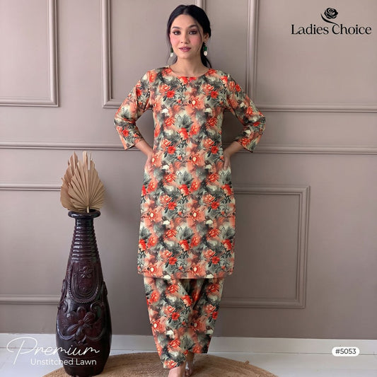 2 pcs Lawn All Over Unstitched Suit LC - 5053 - Ladies Choice
