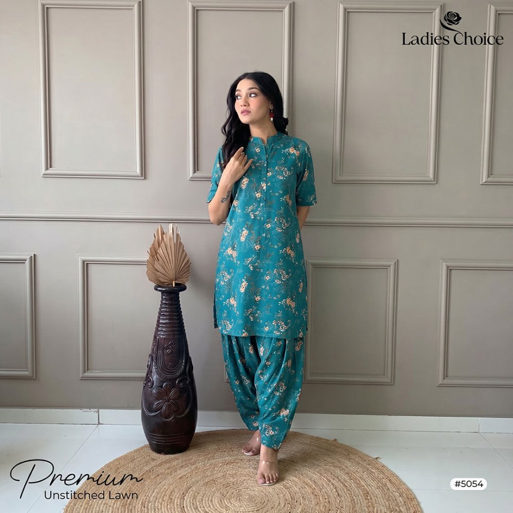 2 pcs Lawn All Over Unstitched Suit LC - 5054 - Ladies Choice
