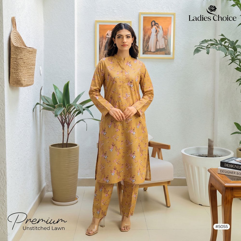 2 pcs Lawn All Over Unstitched Suit LC - 5055 - Ladies Choice