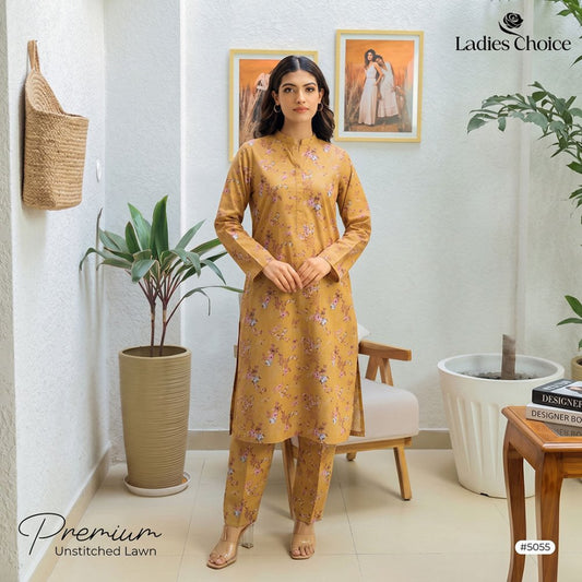 2 pcs Lawn All Over Unstitched Suit LC - 5055 - Ladies Choice