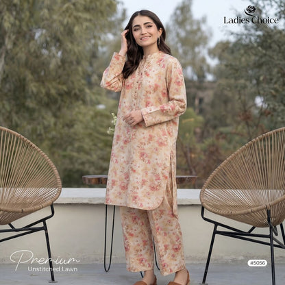2 pcs Lawn All Over Unstitched Suit LC - 5056 - Ladies Choice