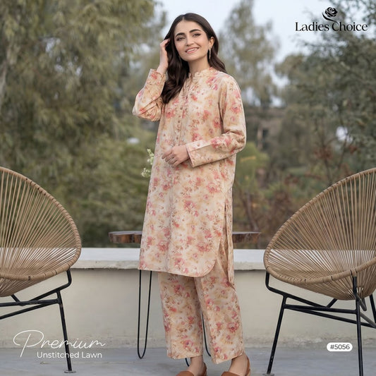 2 pcs Lawn All Over Unstitched Suit LC - 5056 - Ladies Choice