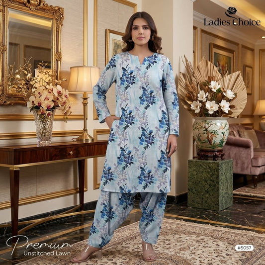 2 pcs Lawn All Over Unstitched Suit LC - 5057 - Ladies Choice