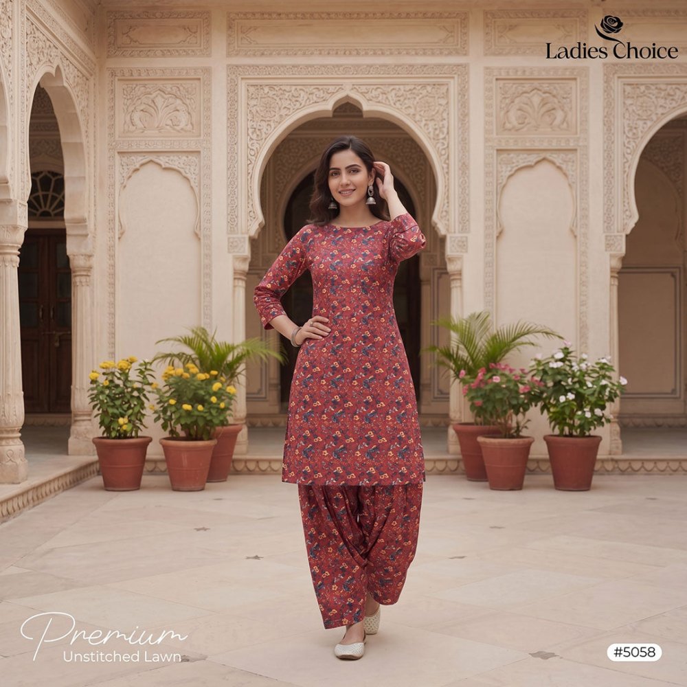 2 pcs Lawn All Over Unstitched Suit LC - 5058 - Ladies Choice