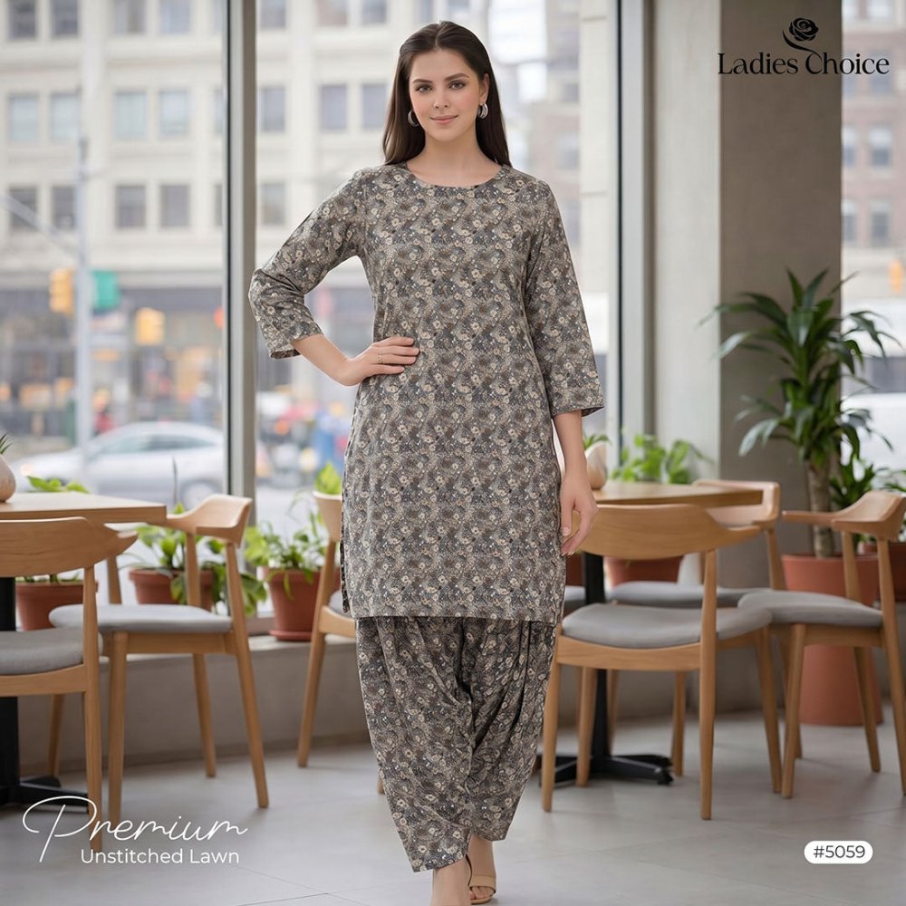 2 pcs Lawn All Over Unstitched Suit LC - 5059 - Ladies Choice