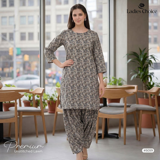 2 pcs Lawn All Over Unstitched Suit LC - 5059 - Ladies Choice