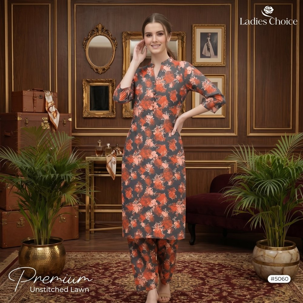2 pcs Lawn All Over Unstitched Suit LC - 5060 - Ladies Choice