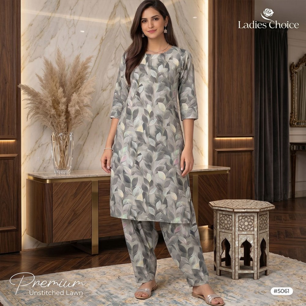 2 pcs Lawn All Over Unstitched Suit LC - 5061 - Ladies Choice