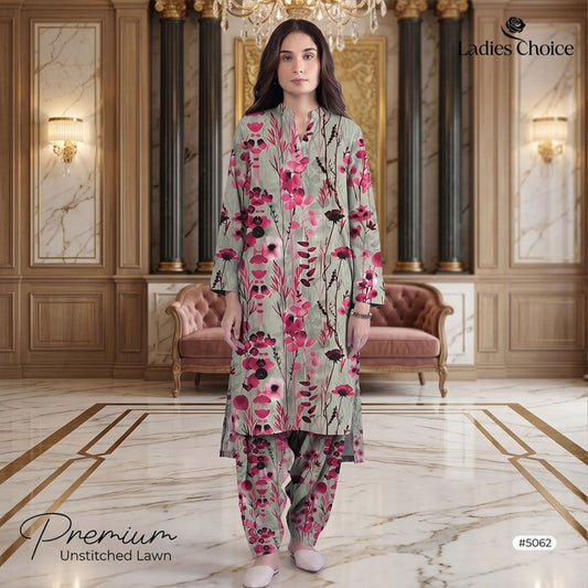 2 pcs Lawn All Over Unstitched Suit LC - 5062 - Ladies Choice