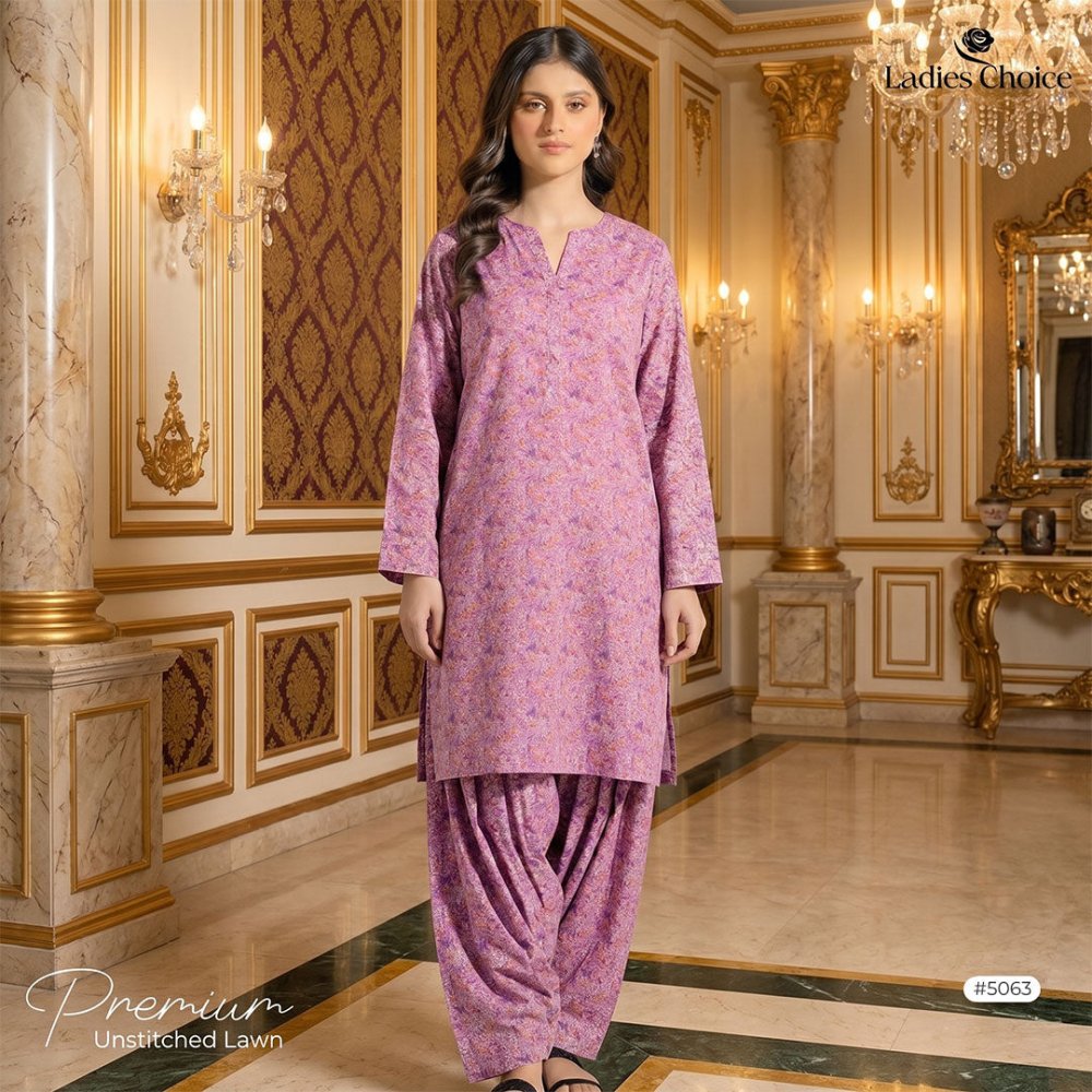 2 pcs Lawn All Over Unstitched Suit LC - 5063 - Ladies Choice