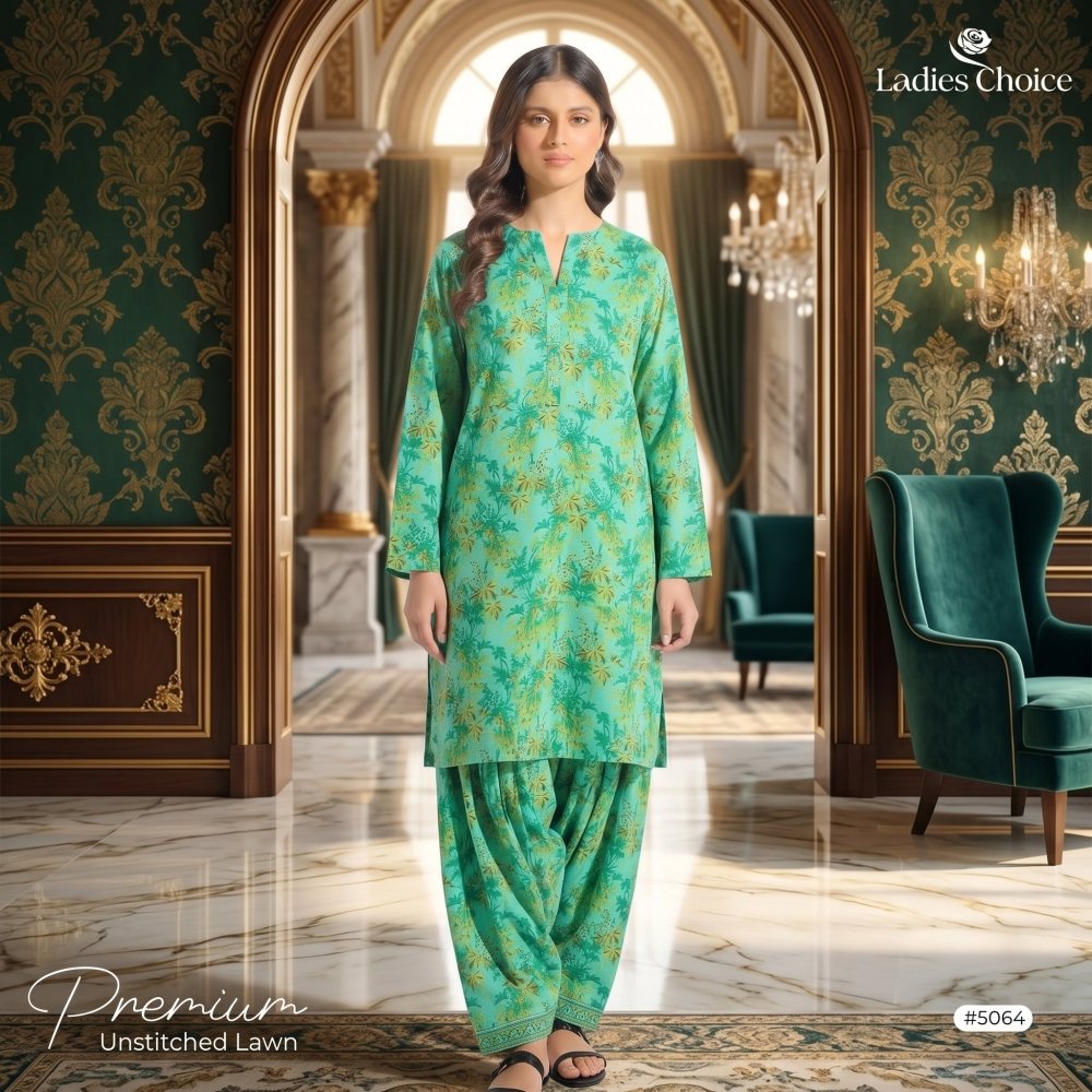 2 pcs Lawn All Over Unstitched Suit LC - 5064 - Ladies Choice