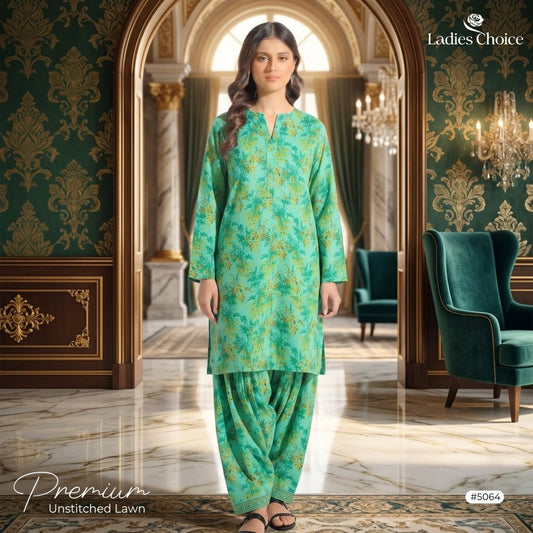 2 pcs Lawn All Over Unstitched Suit LC - 5064 - Ladies Choice