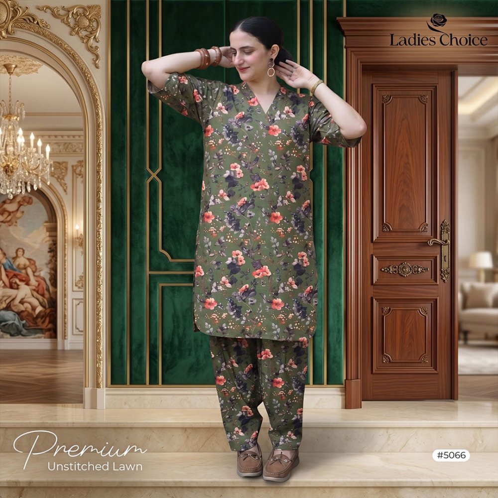 2 pcs Lawn All Over Unstitched Suit LC - 5066 - Ladies Choice