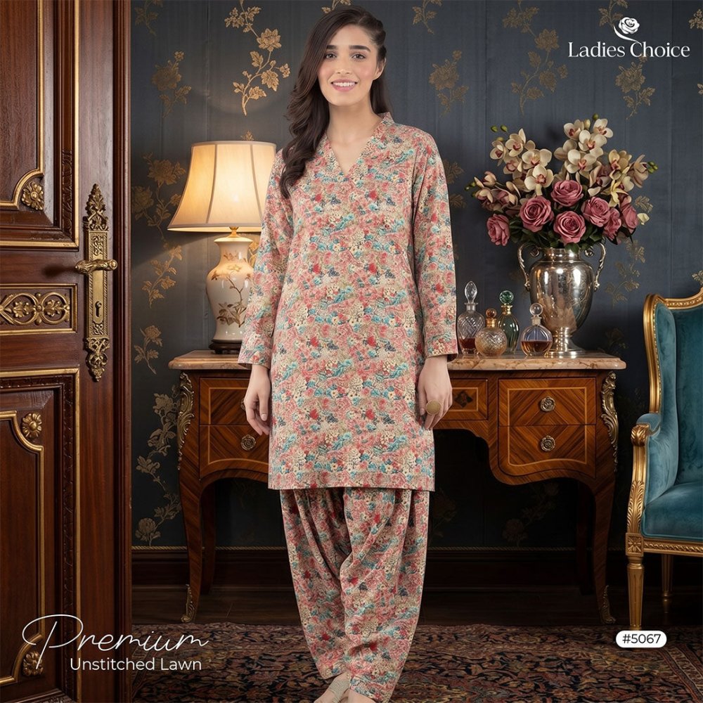 2 pcs Lawn All Over Unstitched Suit LC - 5067 - Ladies Choice