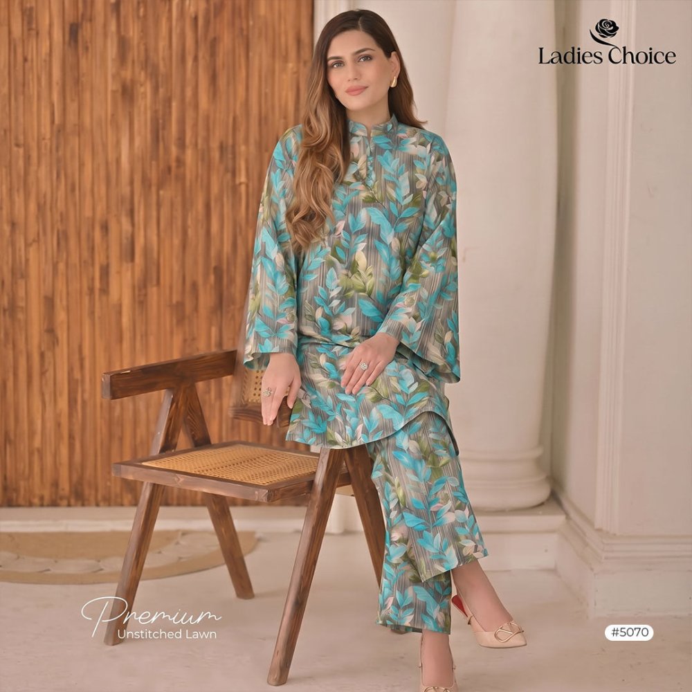 2 pcs Lawn All Over Unstitched Suit LC - 5070 - Ladies Choice