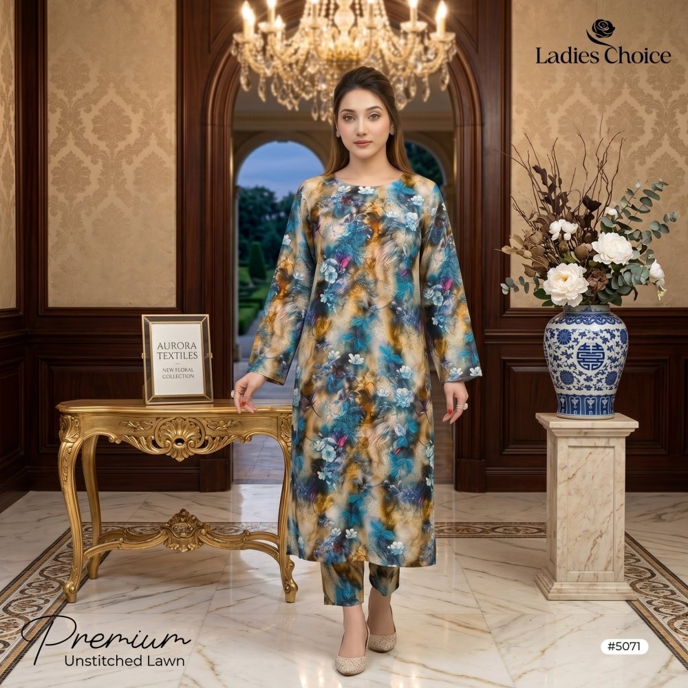 2 pcs Lawn All Over Unstitched Suit LC - 5071 - Ladies Choice