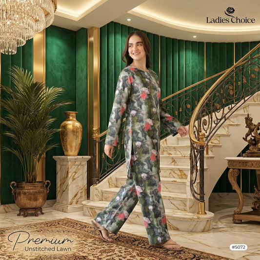 2 pcs Lawn All Over Unstitched Suit LC - 5072 - Ladies Choice