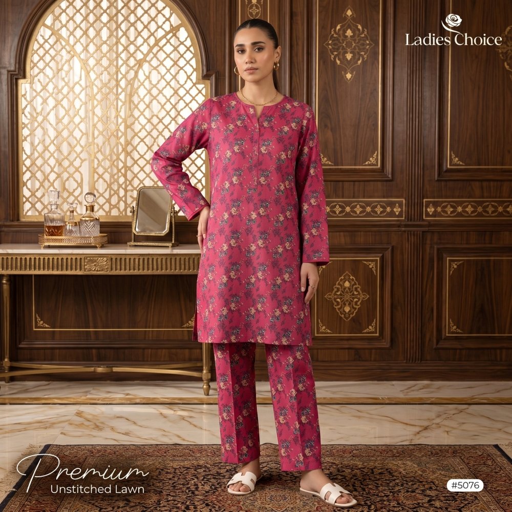 2 pcs Lawn All Over Unstitched Suit LC - 5076 - Ladies Choice