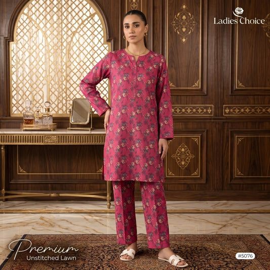 2 pcs Lawn All Over Unstitched Suit LC - 5076 - Ladies Choice