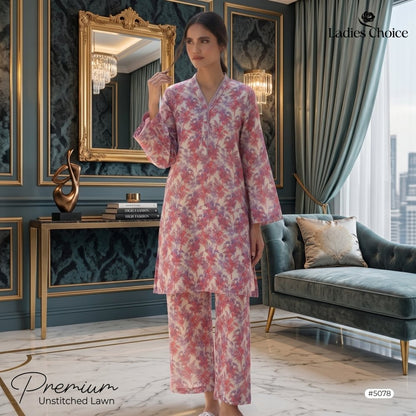 2 pcs Lawn All Over Unstitched Suit LC - 5078 - Ladies Choice
