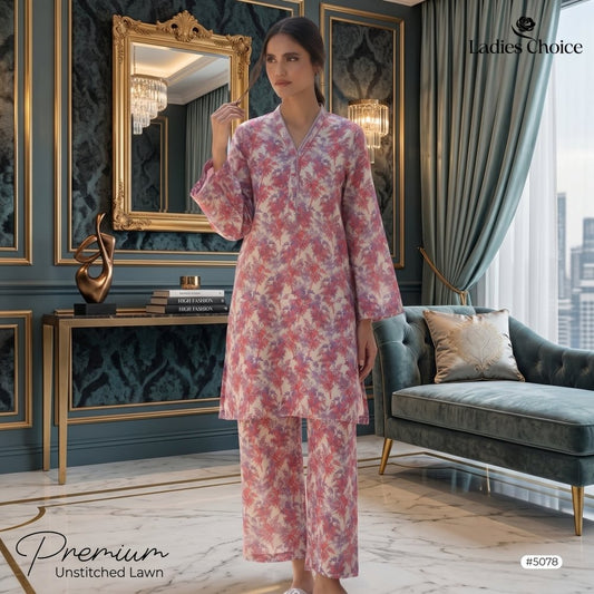 2 pcs Lawn All Over Unstitched Suit LC - 5078 - Ladies Choice