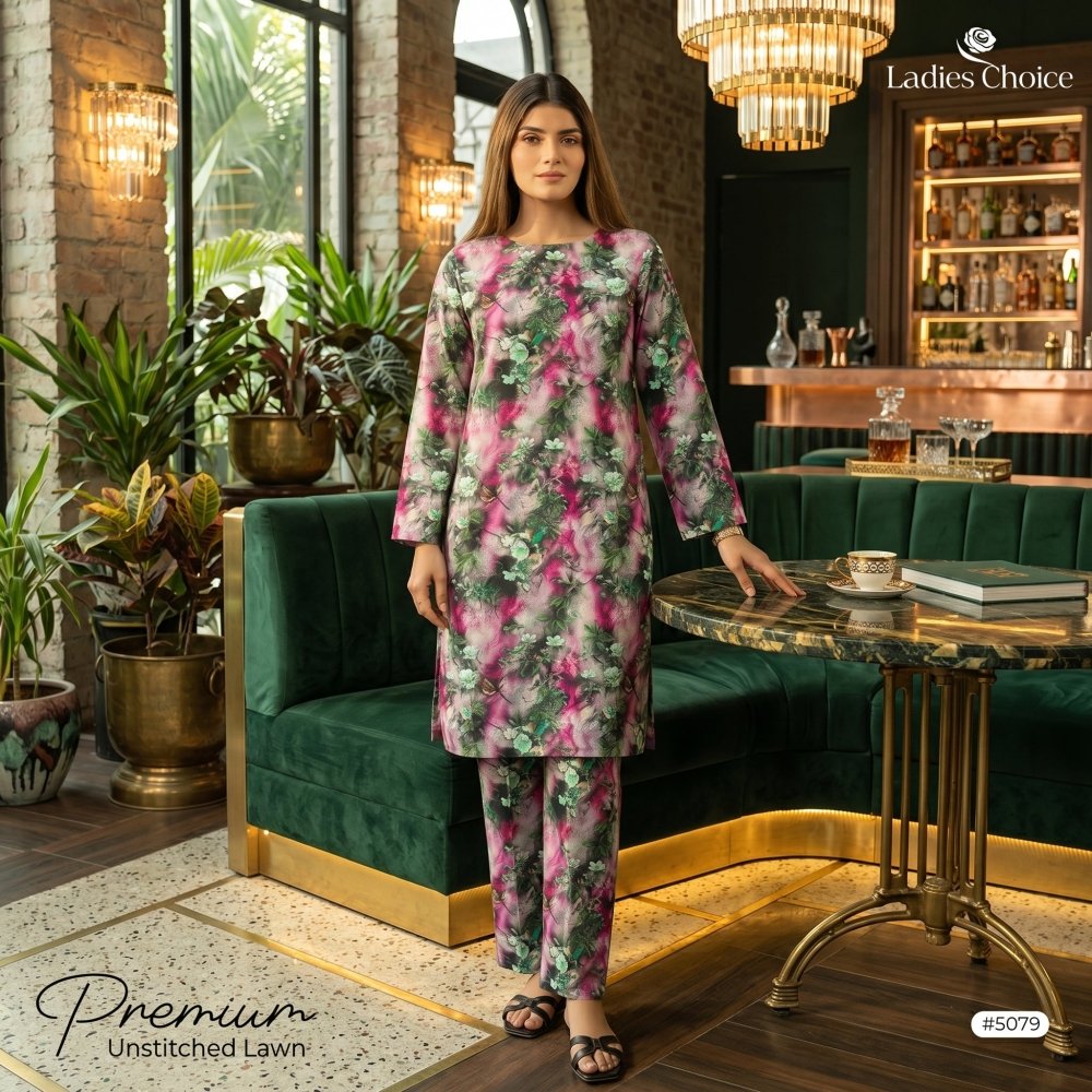 2 pcs Lawn All Over Unstitched Suit LC - 5079 - Ladies Choice