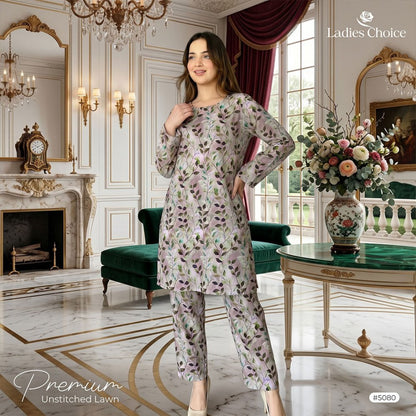 2 pcs Lawn All Over Unstitched Suit LC - 5080 - Ladies Choice