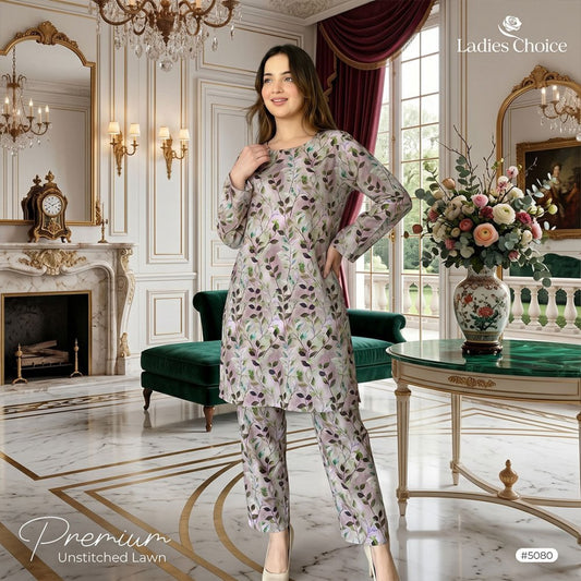 2 pcs Lawn All Over Unstitched Suit LC - 5080 - Ladies Choice